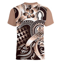 Aloha Mocha Mousse Tribal Honu Tattoo Women V-Neck T-Shirt