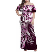 Aloha Pink Tribal Honu Tattoo Family Matching Off Shoulder Maxi Dress and Hawaiian Shirt LT9 Mom's Dress Pink - Polynesian Pride