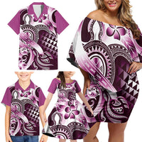 Aloha Pink Tribal Honu Tattoo Family Matching Off Shoulder Short Dress and Hawaiian Shirt LT9 - Polynesian Pride