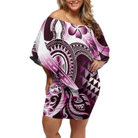 Aloha Pink Tribal Honu Tattoo Family Matching Off Shoulder Short Dress and Hawaiian Shirt LT9 Mom's Dress Pink - Polynesian Pride