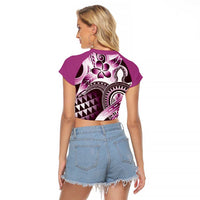 Aloha Pink Tribal Honu Tattoo Raglan Cropped T Shirt