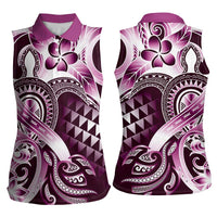 Aloha Pink Tribal Honu Tattoo Women Sleeveless Polo Shirt