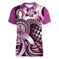 Aloha Pink Tribal Honu Tattoo Women V-Neck T-Shirt