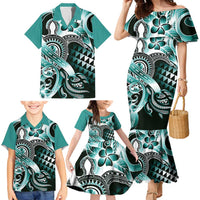 Aloha Turquoise Tribal Honu Tattoo Family Matching Mermaid Dress and Hawaiian Shirt LT9 - Polynesian Pride