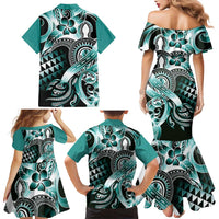 Aloha Turquoise Tribal Honu Tattoo Family Matching Mermaid Dress and Hawaiian Shirt LT9 - Polynesian Pride