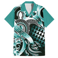 Aloha Turquoise Tribal Honu Tattoo Family Matching Off Shoulder Maxi Dress and Hawaiian Shirt LT9 Dad's Shirt - Short Sleeve Turquoise - Polynesian Pride