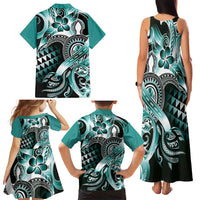 Aloha Turquoise Tribal Honu Tattoo Family Matching Tank Maxi Dress and Hawaiian Shirt LT9 - Polynesian Pride