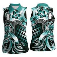 Aloha Turquoise Tribal Honu Tattoo Women Sleeveless Polo Shirt