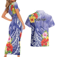 Personalised Chuuk States Humpback Whale Couples Matching Short Sleeve Bodycon Dress and Hawaiian Shirt Polynesian Tropical Flowers LT9 - Polynesian Pride