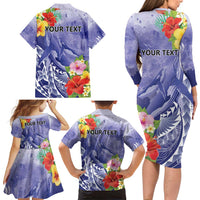 Personalised Chuuk States Humpback Whale Family Matching Long Sleeve Bodycon Dress and Hawaiian Shirt Polynesian Tropical Flowers LT9 - Polynesian Pride