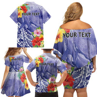 Personalised Chuuk States Humpback Whale Family Matching Off Shoulder Short Dress and Hawaiian Shirt Polynesian Tropical Flowers LT9 - Polynesian Pride