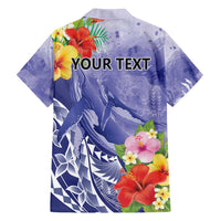 Personalised Chuuk States Humpback Whale Family Matching Off Shoulder Short Dress and Hawaiian Shirt Polynesian Tropical Flowers LT9 - Polynesian Pride