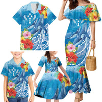 Personalised Kosrae States Humpback Whale Family Matching Mermaid Dress and Hawaiian Shirt Polynesian Tropical Flowers LT9 - Polynesian Pride