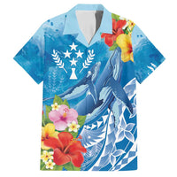 Personalised Kosrae States Humpback Whale Family Matching Off Shoulder Maxi Dress and Hawaiian Shirt Polynesian Tropical Flowers LT9 Dad's Shirt - Short Sleeve Blue - Polynesian Pride