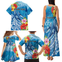 Personalised Kosrae States Humpback Whale Family Matching Tank Maxi Dress and Hawaiian Shirt Polynesian Tropical Flowers LT9 - Polynesian Pride
