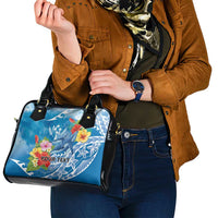 Personalised Kosrae States Humpback Whale Shoulder Handbag Polynesian Tropical Flowers