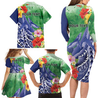 Personalised Pohnpei States Humpback Whale Family Matching Long Sleeve Bodycon Dress and Hawaiian Shirt Polynesian Tropical Flowers LT9 - Polynesian Pride