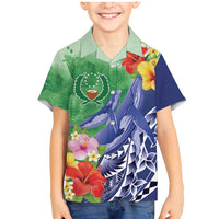 Personalised Pohnpei States Humpback Whale Family Matching Mermaid Dress and Hawaiian Shirt Polynesian Tropical Flowers LT9 Son's Shirt Blue - Polynesian Pride