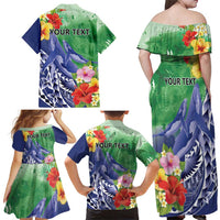 Personalised Pohnpei States Humpback Whale Family Matching Off Shoulder Maxi Dress and Hawaiian Shirt Polynesian Tropical Flowers LT9 - Polynesian Pride