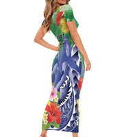 Personalised Pohnpei States Humpback Whale Family Matching Short Sleeve Bodycon Dress and Hawaiian Shirt Polynesian Tropical Flowers LT9 - Polynesian Pride