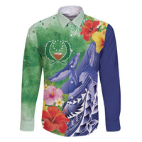 Personalised Pohnpei States Humpback Whale Family Matching Summer Maxi Dress and Hawaiian Shirt Polynesian Tropical Flowers LT9 Dad's Shirt - Long Sleeve Blue - Polynesian Pride