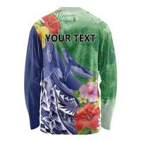 Personalised Pohnpei States Humpback Whale Long Sleeve Shirt Polynesian Tropical Flowers LT9 - Polynesian Pride