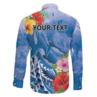 Personalised Yap States Humpback Whale Family Matching Off The Shoulder Long Sleeve Dress and Hawaiian Shirt Polynesian Tropical Flowers LT9 - Polynesian Pride