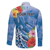 Personalised Yap States Humpback Whale Family Matching Short Sleeve Bodycon Dress and Hawaiian Shirt Polynesian Tropical Flowers LT9 - Polynesian Pride