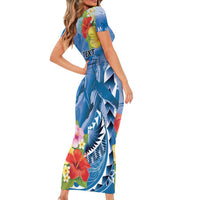Personalised Yap States Humpback Whale Family Matching Short Sleeve Bodycon Dress and Hawaiian Shirt Polynesian Tropical Flowers LT9 - Polynesian Pride