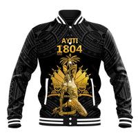 Haitian Negre Marron 1804 Baseball Jacket Black Polynesian Pattern