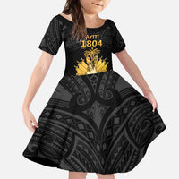 Haitian Negre Marron 1804 Family Matching Long Sleeve Bodycon Dress and Hawaiian Shirt Black Polynesian Pattern