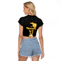 Haitian Negre Marron 1804 Raglan Cropped T Shirt Black Polynesian Pattern