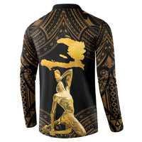 Haitian Negre Marron 1804 Button Sweatshirt Gold Polynesian Pattern