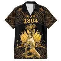 Haitian Negre Marron 1804 Family Matching Tank Maxi Dress and Hawaiian Shirt Gold Polynesian Pattern