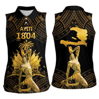 Haitian Negre Marron 1804 Women Sleeveless Polo Shirt Gold Polynesian Pattern