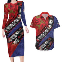 Personalised ANZAC Spirit 1915-2026 Filmstrip Tribute Couples Matching Long Sleeve Bodycon Dress and Hawaiian Shirt Lest We Forget 25 April LT9 Red - Polynesian Pride
