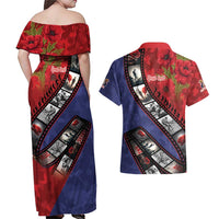 Personalised ANZAC Spirit 1915-2026 Filmstrip Tribute Couples Matching Off Shoulder Maxi Dress and Hawaiian Shirt Lest We Forget 25 April LT9 - Polynesian Pride