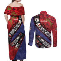 Personalised ANZAC Spirit 1915-2026 Filmstrip Tribute Couples Matching Off Shoulder Maxi Dress and Long Sleeve Button Shirt Lest We Forget 25 April LT9 - Polynesian Pride