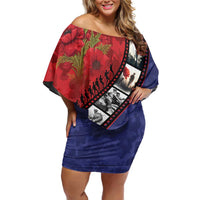 Personalised ANZAC Spirit 1915-2026 Filmstrip Tribute Family Matching Off Shoulder Short Dress and Hawaiian Shirt Lest We Forget 25 April LT9 Mom's Dress Red - Polynesian Pride