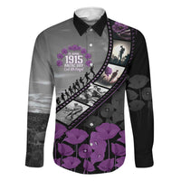 Personalised Remembering ANZAC Lest We Forget Family Matching Long Sleeve Bodycon Dress and Hawaiian Shirt Vintage Film Frame Memorial Purple Poppy LT9 Dad's Shirt - Long Sleeve Purple - Polynesian Pride