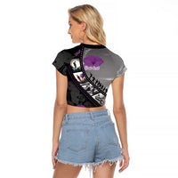 Personalised Remembering ANZAC Lest We Forget Raglan Cropped T Shirt Vintage Film Frame Memorial Purple Poppy