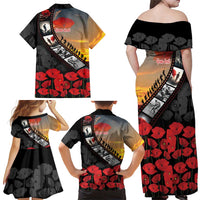 Personalised Remembering ANZAC Lest We Forget Family Matching Off Shoulder Maxi Dress and Hawaiian Shirt Vintage Film Frame Memorial Red Poppy LT9 - Polynesian Pride