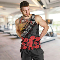 Personalised Remembering ANZAC Lest We Forget Men Tank Top Vintage Film Frame Memorial Red Poppy LT9 Red - Polynesian Pride