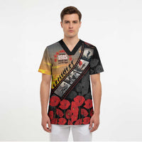 Personalised Remembering ANZAC Lest We Forget Scrub Top Vintage Film Frame Memorial Red Poppy