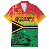 Hapi 44th Indipendens Dei Vanuatu Family Matching Off The Shoulder Long Sleeve Dress and Hawaiian Shirt Yumi 1980 with Vanuatuan Beach Landscape LT9 Dad's Shirt - Short Sleeve Reggae - Polynesian Pride