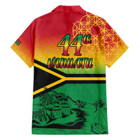 Hapi 44th Indipendens Dei Vanuatu Family Matching Off The Shoulder Long Sleeve Dress and Hawaiian Shirt Yumi 1980 with Vanuatuan Beach Landscape LT9 - Polynesian Pride