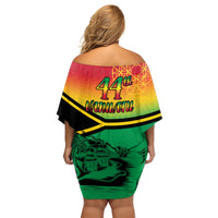 Hapi 44th Indipendens Dei Vanuatu Family Matching Off Shoulder Short Dress and Hawaiian Shirt Yumi 1980 with Vanuatuan Beach Landscape LT9 - Polynesian Pride