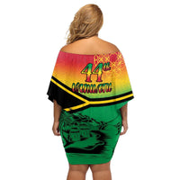 Hapi 44th Indipendens Dei Vanuatu Off Shoulder Short Dress Yumi 1980 with Vanuatuan Beach Landscape LT9 - Polynesian Pride