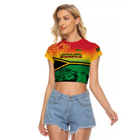 Hapi 44th Indipendens Dei Vanuatu Raglan Cropped T Shirt Yumi 1980 with Vanuatuan Beach Landscape