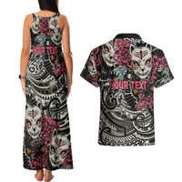 Personalized Japanese Kitsune Mask Couples Matching Tank Maxi Dress and Hawaiian Shirt With Polynesian Arty Style